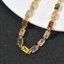 Rectangle Brass Pave Cubic Zirconia Link Chain Bracelets for Women&nbsp;BJEW-P385-05G