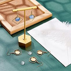 ダングルピアスDIYメイキングキット  フラットラウンドテイ付き304ステンレススチールピアスフック20個を含む  20個の透明なガラスカボション付き  トラングル＆ティアドロップ＆レクタングル＆オーバル＆ムーン  ゴールドカラー  ピアスフック：20個&nbsp;STAS-UN0030-99