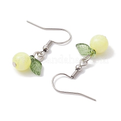 アクリルダングルピアス  304ステンレススチールピアスフック付き  葉っぱ  きいろ  32.5x12.5mm&nbsp;EJEW-JE05750-05