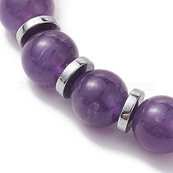 10mm Round Natural Amethyst & Cat Eyes Beaded Stretch Bracelet for Women&nbsp;BJEW-JB10400