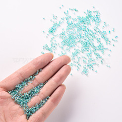 11/0 FGBグレードA透明ガラスシードビーズ  内側の色  ABカラーメッキ  ライトシーグリーン  2.3x1.5mm  穴：1mm  約5380/50g&nbsp;X-SEED-N001-E-318