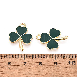 聖パトリックの日合金エナメルペンダント  クローバーチャーム  ゴールドカラー  濃い緑  21x16x1.5mm  穴：1.8mm&nbsp;ENAM-T023-08B