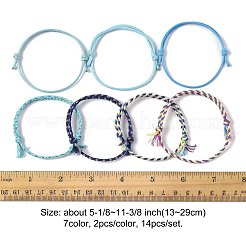 男性と女性のための14個7色のコットンコードブレスレットセット  ミックスカラー  5-1/8~11-3/8インチ（13~29cm）  2個/カラー&nbsp;BJEW-FS00025-02
