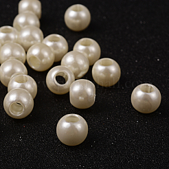 ABSプラスチックパール調ヨーロピアンビーズ  大穴ロンデルビーズ  乳白色  11.5~12x10mm  穴：4~5mm  約780個/500g&nbsp;MACR-R530-12mm-A41