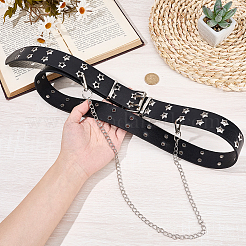 Gothic Alloy Chain Tassel Star Rivet PU Leather Waist Belts&nbsp;AJEW-WH20070-291B