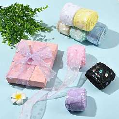ポリエステルガーゼリボン  花柄  衣服アクセサリーの波型トリミング  ギフト包装  グリーン  1-5/8インチ（41mm）  約10.00ヤード（9.14m）/ロール&nbsp;OCOR-FZC0001-001F-1