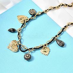 304 Stainless Steel Heart & Acrylic Black Flower Pendant Bib Necklaces for Women&nbsp;NJEW-A063-05G