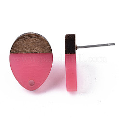 レジン＆ウォールナットウッドスタッドピアスのパーツ  304ステンレスピン付き  ティアドロップ  ショッキングピンク  17x13mm  穴：1.8mm  ピン：0.7mm&nbsp;MAK-N032-006A-A02