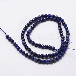 天然石ラピスラズリビーズ連売り  染め  多面カット  ラウンド  4mm  穴：1mm  約96個/連  14.9インチ〜15.1インチ&nbsp;G-G736-22-4mm