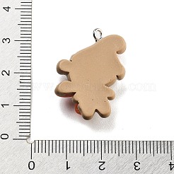クリスマステーマの不透明樹脂ペンダント  プラチナトーンの鉄ループ付き  クマ  27.5x20.5x9mm  穴：2mm&nbsp;RESI-F054-B12