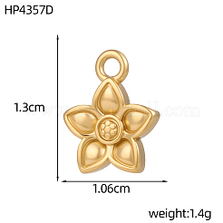 304ステンレススチールチャーム  イオンプレーティング（ip）  花のチャーム  14KGP本金メッキ  13x10mm  穴：1.5mm&nbsp;SA-OY001-49G