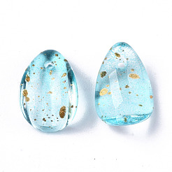 透明スプレー塗装ガラスチャーム  金箔  花弁  ライトスカイブルー  12x8x4.5mm  穴：1mm&nbsp;GLAA-T016-36-H02