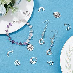 96個8スタイルチベットスタイルアロイペンダント  月と太陽と星  鉛フリー＆カドミウムフリー  アンティークシルバー  15~20x9.5~20.5x1~13mm  穴：1.6~2.5mm  12個/スタイル&nbsp;TIBE-FH0001-15