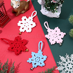 12Pcs 4 Colors Cotton Snowflake Pendant Decoration&nbsp;HJEW-GF0001-70