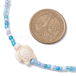 Summer Beach Sea Turtle Dyed Synthetic Turquoise & Glass Seed Beads Beaded Necklaces for Women&nbsp;NJEW-JN05081-02