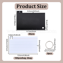 紙のメモ  プラスチック製バインダー仕切りと鉄製リング付き  長方形  ブラック  127x76x0.2mm  穴：8mm&nbsp;AJEW-WH0752-454