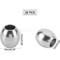 304ステンレススチールヨーロピアンビーズ  大穴ビーズ  バレル  ステンレス鋼色  10x10mm  穴：5mm  20個/箱&nbsp;STAS-UN0005-64