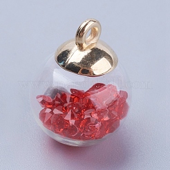 ガラスボールペンダント  ラインストーンとccbプラスチックのパーツ  ゴールドカラー  ミックスカラー  21x15mm  穴：2mm&nbsp;GLAA-K024-02