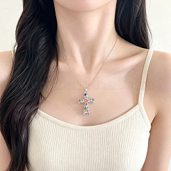 合金ラインストーンエナメル花柄クロスペンダントネックレス（女性用）  カラフル  プラチナ  17.72インチ（45cm）&nbsp;WGDC600-01
