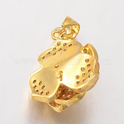 花の真鍮マイクロパヴェキュービックジルコニアチャーム  鉛フリーとニッケルフリー  ゴールドカラー  18x15x7mm  穴：3x4mm&nbsp;ZIRC-I014-32G-FF