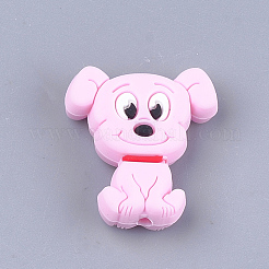 食品グレードの環境に優しいシリコーン焦点ビーズ  子犬  ビーグル犬  パールピンク  28x25x7.5mm  穴：2mm&nbsp;SIL-T052-01C
