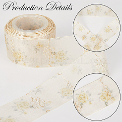 ポリエステルプリントリボン  シフォン装飾リボン  ゴールド  1-5/8インチ（40mm）  10ヤード/ロール&nbsp;OCOR-WH20006-68A