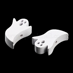 プリントウッドビーズ  ハロウィンテーマビーズ  ホワイト  ゴースト  25x17x7mm  穴：2mm&nbsp;WOOD-Z002-15C