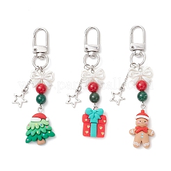 Christmas Natural Dyed Mashan Jade & Fuchsite & Resin Pendant Decoration&nbsp;HJEW-TA00355