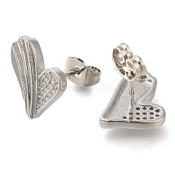 Brass Pave Clear Cubic Zirconia Stud Earrings&nbsp;EJEW-M088-01P