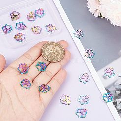 ステンレス製ペットチャーム201個  犬の足跡  虹色  13x12x1mm  穴：1.5mm  20個/箱&nbsp;STAS-UN0003-07