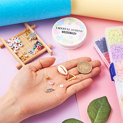 DIY プレッピー ブレスレット メイキング キット  ポリマークレイディスク、アクリルレター、プラスチックスター、天然シェルビーズを含む  ハート＆リーフ＆エンジェル＆フラミンゴ合金ペンダント  ピンセット  はさみ  ミックスカラー&nbsp;DIY-TA0008-97
