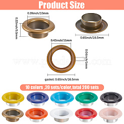 200 Sets 10 Colors Iron Grommet Eyelet Findings&nbsp;SCRA-GF0001-10B-01