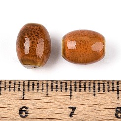 ハンドメイドの磁器セラミックビーズ  バレル  ファンシーアンティーク施釉磁器  チョコレート  9~10x7~8mm  穴：2~2.5mm&nbsp;PORC-T134-02E