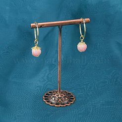 手作りの花エポキシ樹脂ペンダント  真鍮製のヒートンキャップとガラス製のマイクロビーズ  つぼみ  ゴールドカラー  ピンク  14~15x9~10x9~10mm  穴：1.2mm&nbsp;KY-S163-103D