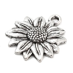 合金ペンダント  ヒマワリ  チャーム  アンティークシルバー  21x19x2.5mm  穴：2mm&nbsp;PALLOY-Q365-01AS