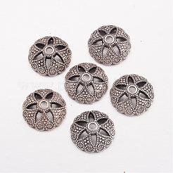 6 -petalハートチベットスタイル合金ビーズキャップ  カドミウムフリー＆ニッケルフリー＆鉛フリー  アンティークシルバー  19x6mm  穴：2.5mm&nbsp;TIBEB-1309-AS-FF