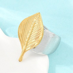 304ステンレススチールカフオープンリング  葉  イオンプレーティング（ip）  ゴールデン·ステンレス鋼色  usサイズ7 1/4(17.5mm)&nbsp;SA-CBV3037-03GP-01