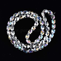 電気メッキガラスビーズセット  ABカラーメッキ  多面カット  オーバル  ホワイト  12x8x5mm  穴：1mm  約59~60個/連  27.95~28.35インチ（71~72cm）&nbsp;EGLA-S194-16A