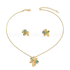 Flower Brass & Cubic Zirconia & Cat Eye Pendant Necklaces & Stud Earrings Sets&nbsp;FS-WG756F6-01
