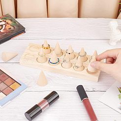 ウッドフィンガーリングスタンド  12つのコーンリングオーガナイザーを備えた長方形  ショーケースジュエリーディスプレイ用  淡い茶色  22x6.95x5.3cm&nbsp;RDIS-WH0009-005B