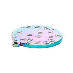 PVD真空メッキ304ステンレススチールペンダントラインストーンカボション  スターとフラットラウンド  虹色  21x18x1.5mm  穴：1.2mm  1mmと1.2mmラインストーンのために合う&nbsp;STAS-P288-14M