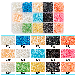 透明ガラスシードビーズ6870個、15つのスタイル  色の内側  丸い穴  ラウンド  ミックスカラー  1.5~4x3mm  穴：1~2mm  6870個/箱&nbsp;SEED-PH0001-79