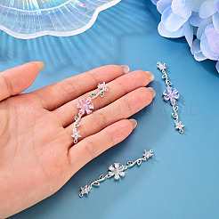3色真鍮パヴェキュービックジルコニアコネクターチャーム3個。  花のリンク  ヘアアクセサリー製造用  ミックスカラー  銀  60x12x3mm  穴：0.8mm  1pc /カラー&nbsp;KK-TA0008-71S