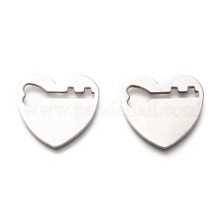 変色しない201ステンレススチールペンダント  中空キーとハート  ステンレス鋼色  20.5x22x1.3mm&nbsp;STAS-Z031-18P