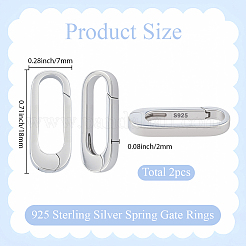 スターリングシルバーのスプリングゲートリング2個、925個  オーバル  プラチナ  18x7x2mm  2個/セット&nbsp;STER-SC0001-58