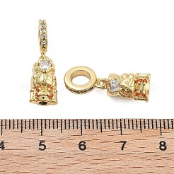 Rack Plating Brass Orange Cubic Zirconia European Dangle Charms&nbsp;KK-Q006-58G