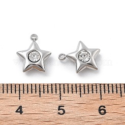 304ステンレスペンダント  ラインストーン付き  スター  ステンレス鋼色  10x8.5x3mm  穴：1.2mm&nbsp;STAS-Z121-55P
