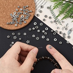100個10スタイルチベットスタイルアロイスペーサービーズ  ニッケルフリー  混合形状  アンティークシルバー  5~7mm  穴：1~3mm  10個/スタイル&nbsp;TIBE-YW0001-76