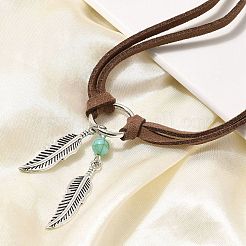 Bohemian Style Alloy Feather with Synthetic Turquoise Pendant Choker Necklaces for Women&nbsp;NJEW-G158-01B