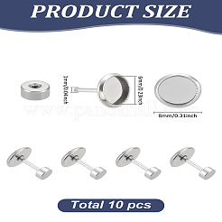 304ステンレススチールスタッドイヤリング金具10個  ラウンド  ステンレス鋼色  8mm  内径：6mm  ピン：1mm&nbsp;EJEW-LP0001-11